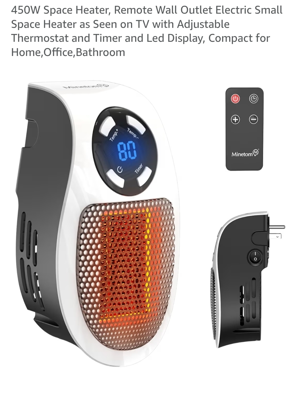 Mini Plug-In Space Heater with LED Display - White & Black NEW